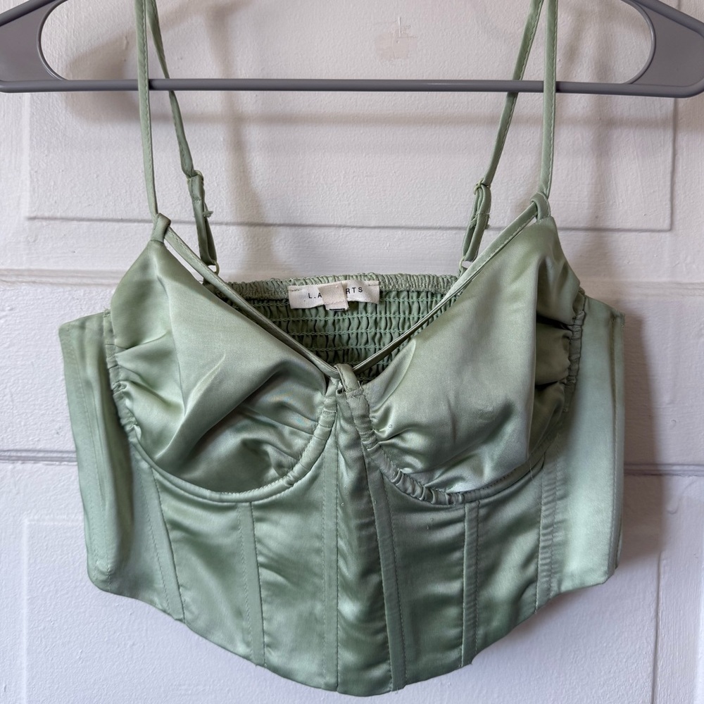 LA Hearts Sage Green Satin Corset Top